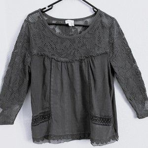 Anthropologie Meadow Rue Gray Mesh Lace Tunic Top Large